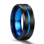 TIGRADE Titanium Ring 6mm 8mm Blue Centre Groove Wedding Band Comfort Fit Matte for Men Women (8MM, 9.5)