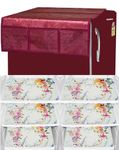 Nicasa Combo of 1 Refrigerator Fridge Top Cover and 6 Pcs Fridge Place Mats (Design 34)