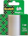 Scotch Magic Tape, Refill Pack, 3 Rolls , 19 mm x 25 m - General Purpose Sticky Tape for Document Repair, Labelling & Sealing