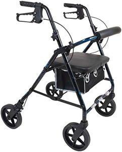 ProBasics 4 Wheel Medical Rolling Walker with Wheels, Seat, Backrest and Storage Pouch - Rollator Walker for Seniors- Durable Aluminum Frame Supports up to 300 lbs, 8-inch Wheels, Blue Flame