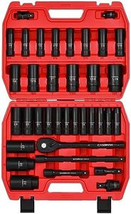 CASOMAN 1/2" Drive Master Impact Socket Set, 36 Piece Deep, Standard SAE (3/8" to 1-1/4") & Metric (10-32 mm) Sizes, includes Extension Bar (3, 5, 10-inch), Adapters & Ratchet Handle, CR-V Steel