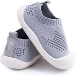 Baby First-Walking Shoes 1-4 Years Kid Shoes Trainers Toddler Infant Boys Girls Soft Sole Non Slip Cotton Canvas Mesh Breathable Lightweight TPR Material Slip-on Sneakers Outdoor, #1 Grey, 7 Toddler