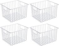 Freezer Wire Storage Organizer Basket, Refrigerator Storage Baskets Bins Organizer with Built-in Handles for Cabinets, Pantry, Closets, Bedrooms 4 Pack 11"x10"x 7" White