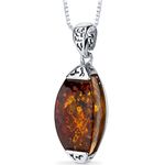 Peora Genuine Baltic Amber Gallery Drop Pendant Necklace for Women 925 Sterling Silver, Rich Cognac Color, with 18 inch Chain