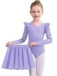 Comfyouth Ballet Outfits for Girls Toddler Long Sleeve Ballet Dance Leotards with Detachable Skirt Shiny Dance Outfit