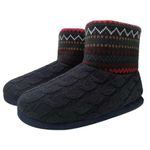 KuaiLu Knit Wool Warm Men Indoor Pull On Cosy Memory Foam Slipper Boots/Booties TPR Rubber Sole Non-Slip,Black Red,11 UK (12 US)