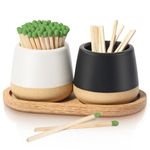 FreeJac Set of 2 Ceramic Match Holder with Striker for Cute and Fancy Matches - Match Container With Wooden Tray Matchstick Holder for Kitchen Bathroom Candle Parlor Modern Home Decor