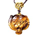 MQRHN Tiger's Eye Pendant Hand Carved Tiger Head Necklace With Chain Lucky Amulet Fine Crystal Jewelry For Women Men Gift, length 29mm width 29mm thickness 9mm, tiger eye, No Gemstone