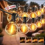 2 Pack Each 36M/120FT Outdoor Lights Mains Powered【Timer & Dimmable】50+3 LED Festoon Lights with Shatterproof G40 Bulbs,Waterproof Garden String Lights for Outside Yard Wedding Christmas Patio Party