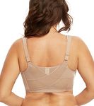 DotVol Women's Full Figure Front Closure Wirefree Jacquard Back Support Posture Bra(Beige,38D)