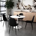 Aykah Sera Dining Table Set for 4 Featuring Modern Kitchen Table with 4 Faux Leather Dining Chairs - Manufactured Wood Round Dining Table with Pedestal Base (Black & White, Small)