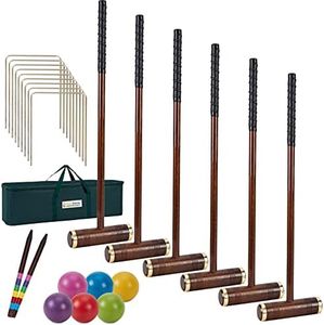 SpexDarxs Six Player Croquet Game, 35’’ Croquette Set with Premium Wooden Mallets/Colored Balls/Wickets/Stakes/Carrying Bag, Classic Outdoor Backyard Lawn Games for Teens Adults Family