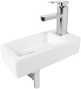 QUXIJA Ceramic Liberty Wall Mount Sink, Rectangle Small Bathroom Sink,Classic Look and Save Space,Right/Left Hand (Right Hand)