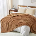 PHF Ultra Soft Flannel Fleece Blanket King Size, Lightweight 3D Jacquard Fleece Blanket, No Shedding, No Pilling, Luxury 340GSM Aesthetic Fluffy Cozy Blanket for Bed Room Decor, 108"x90", Terracotta