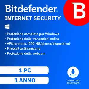 Bitdefender Internet Security 2024 | 1 Dispositivo | 1 anno | PC | Codice d'attivazione per email
