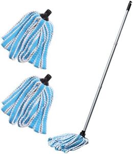Addis Mega 100% Microfibre AntiBac 3 pcs Handle & Twin Extra Mop Refill Pack, Blue & Metallic, Metallic/Blue, 15.5 x 146 cm