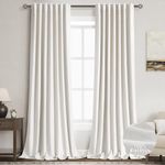 100% Blackout Linen Curtains 102 Inches Long 2 Panels for Bedroom Back Tab Pinch Pleated Black Out Curtains Neutral Cream Noise Cancelling Light Blocking Window Curtains 102 Inch Length,Ivory