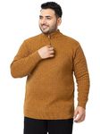 Kvetoo Plus Size Men High Neck Zipper Full Sleeve Woolen Winter Sweater Color Musturd Mix Size 2XL