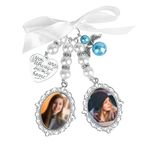 SAVITA 1pc Wedding Bouquet Photo Charm with 2pcs Oval Glass Cabochons, Aesthetic Bridal Bouquet Charm Holder Picture Frame with Bow-Knot Pearl Rhinestone Heart Styled Pendent for Bridal Shower