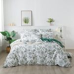 FADFAY Rose Duvet Cover Set Vintage White and Green Floral Bedding Elegant Peony Quilt Cover Set 100% Egyptian Cotton 800TC Comforter Cover with Hidden Zipper Closure 3Pcs, King/California King Size