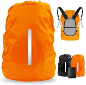LAMA 2 Pack Waterproof Rain Cover for Backpack, Reflective Rucksack Rain Cover for Anti-Dust/Anti-Theft/Bicycling/Hiking/Camping/Traveling, M Size (for 30L-40L Backpack) 1 Pcs Black + 1 Pcs Orange