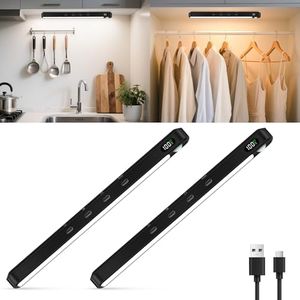 WILLED Motion Sensor Light Indoor,64 LED Rechargeable Wireless Light Bar,3 Colors Temps Under Cabinet Lighting,Battery Operated Closet Light,Stick on Light for Kitchen,Wardrobe,Hallway,Black(2 Pack)