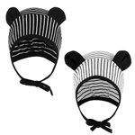 LACOFIA 2 Pack Baby Beanie Earflaps Hat Infant Toddler Boys Soft Cotton Knit Hats Black Stripe/White Stripe 0-9 Months S