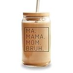 Mama Glass Cup with Lid & Straw, Cu