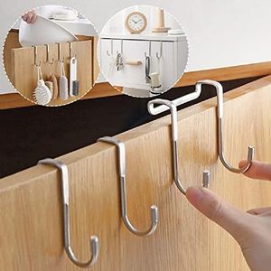 Over The Door Drawer Cabinet Hook , 304 Stainless Steel Double S-Shaped Hook Holder Hanger Metal Heavy Duty Free Punching Door Back Hanging Clothes Hook Organizer for Towel Cloth Bags Sundries (2pcs)