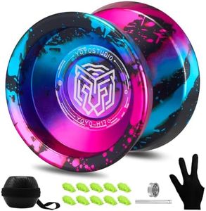 YOYOSTUDIO Yoyo Professional Responsive Yoyo H17, Dual Purpose Metal Yoyo for Kids Beginner, Unresponsive Yo yo Bearing for Adults with Removal Bearing Tool, 10 String, Case & Glove (Black Blue Pink)
