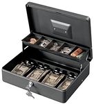 Ritmo Cash Box with Money Tray and Key Lock Large Metal Money Safe Box with Cantilever Coin Tray & 4 Spring-Loaded Clips