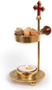 Christian Resin Burner with Gold Brass Cross with 2 Charcoals from The Holy Land