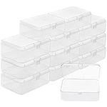 BELLE VOUS 12 Pack Small Clear Plastic Storage Box Containers with Hinged Lid - L9 x W6 x H3.3cm / 3.54 x 2.36 x 1.3 Inches - Mini boxes for Pills, Beads, Jewellery & Craft Items