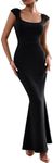 Holcuva Women's Basic Sexy Lounge Slip Long Dress Elegant Sleeveless Backless Ribbed Bodycon Maxi Dresses Black XL