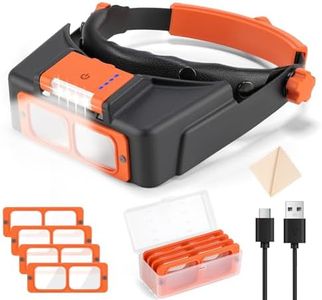 Khizoar Magnifying Glass with Light, Rechargeable Magnifying Glasses for Close Work, 1.5X - 3.5X Headband Magnifier with 4 Lenses, Jewelers Optivisor Magnifying Glass Visor for Repair, Crafts, Hobby
