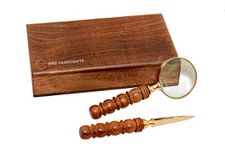 Handheld Magnifier with 75mm/3 inch Premium Brass Framed Magnifying Glass with Wooden Handle/Paper Knife & Box | Office Ware Decorative Zooming Lens | Reading Aid