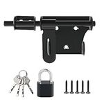 SAYAYO Gate Latch Bolt Lock with Padlock & 4 Keys Gate Locks for Wooden Gates Garden Shed Locks, 6-Inch Stainless Steel Matte Black, EMS350B-SET