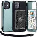 TORU CX PRO Case for iPhone 12 Mini, with Card Holder | Slim Protective Shockproof Cover with Hidden Credit Cards Wallet Flip Slot Compartment Kickstand | Include Mirror and Wrist Strap - Green