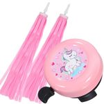 Milisten Kids Bike Bell with 2 Pcs Bike Streamers, Pink Unicorn Bicycle Bell for Girls, Handlebar Streamers Scooter