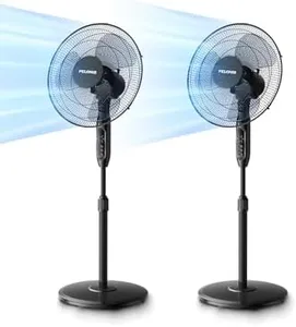 PELONIS 16’’ Oscillating Pedestal Standing Fan with Remote Control 2 Packs, 3 Speeds Settings 7H Timer Ultra Quiet Adjustable Heights for Bedroom, Living Room, Home and Office