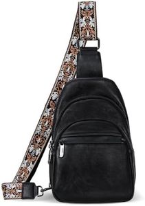 HESHE Leather Sling Bag for Women Crossbody Fanny Pack with Card Cases(BK)