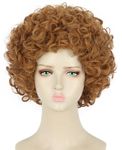 yuehong Adult Short Curly Light Brown Full Wig Halloween Cosplay Costume Wig