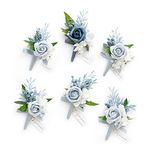 Ling's Moment Set of 6 Dusty Blue Boutonniere for Men for Wedding Groom Groomsmen Artificial Flowers Boutonniere for Wedding Ceremony Anniversary Formal Dinner Party