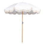 Mansader 2M Boho Beach Umbrella with Fringe, UPF 50+ Tassel Umbrellas with Carry Bag, Premium Wood Pole Foldable Patio Umbrella for Outdoor Garden Lawn Pool Yard Table White