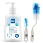 Mee Mee Bottle and Nipple Cleaning Brush with 360-Degree Rotary Handle, Blue & Mee Mee Anti-Bacterial Baby Liquid Cleanser (300ml)