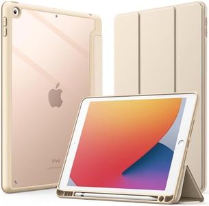 JETech Case for iPad 10.2-Inch (9th/8th/7th Generation, 2021/2020/2019) with Pencil Holder, Clear Transparent Back Shell Slim Stand Shockproof Tablet Cover, Auto Wake/Sleep (Gold)