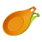 kwmobile Silicone Spoon Rest Set (2 Pieces) - Holders for Stove Top Kitchen Counter Table - Rests for Spoons and Utensils - Green/Orange