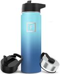 IRON °FLASK Camping & Hiking Hydration Flask with 3 Lids - Stainless Steel, Double Walled & Vacuum Insulated Water Bottle - Leak Proof & BPA Free (Blue Waves, Straw - 22 oz)