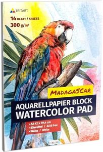 TRITART Papel acuarela blanco tamaño A2 - Cuaderno acuarela de 300g para tus creaciones artísticas - Bloc acuarela de 14 hojas blancas