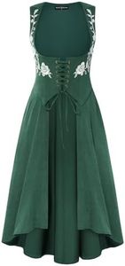 Scarlet Darkness Renaissance Hood Dress for Women Medieval Costume Underbust Pirate Dresses with Pockets Emerald Green 2XL